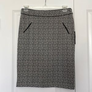 NWT Carole Little | Abstract Herringbone Pencil Skirt w/ Leather Trim | sz 10